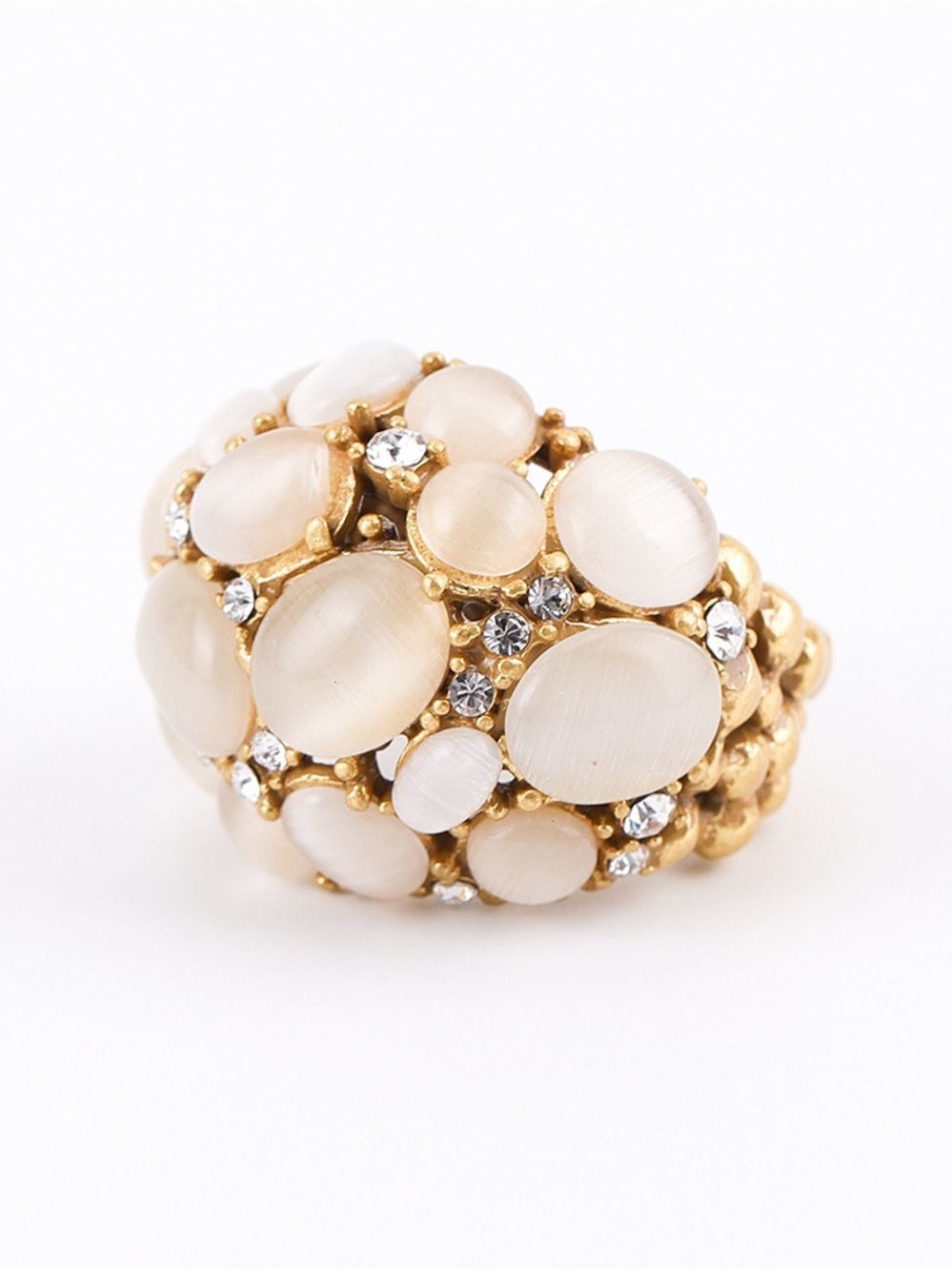 Gold-Plated Cream Stone Cluster Ring super unique ring size 7/8